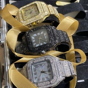 Luxury Diamond-Studded Watch Set - Gold, Black, Silver